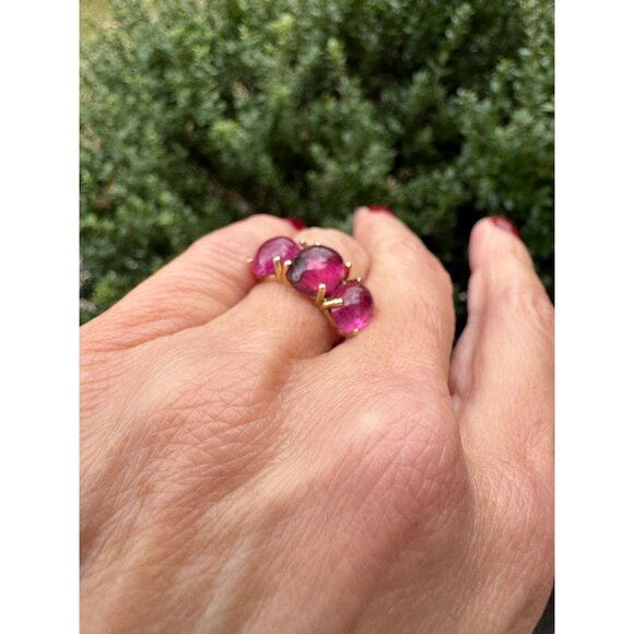 Charlie & Marcelle One of a Kind Jumbo Gumdrop Three Stone Cabochon Ring Pink - Picture 3 of 10